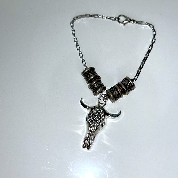 Artisan Handmade Jewelry - Hand Crafted Cow Skull Western Bead Accent Stainless Steel Bracelet Southwest